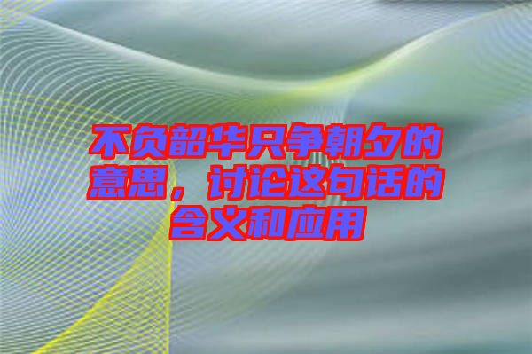 不負(fù)韶華只爭(zhēng)朝夕的意思，討論這句話的含義和應(yīng)用