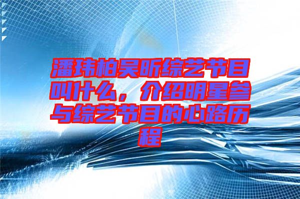 潘瑋柏吳昕綜藝節(jié)目叫什么，介紹明星參與綜藝節(jié)目的心路歷程