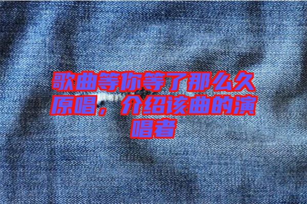 歌曲等你等了那么久原唱，介紹該曲的演唱者
