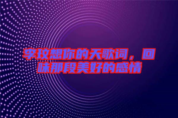 李玟想你的天歌詞，回味那段美好的感情