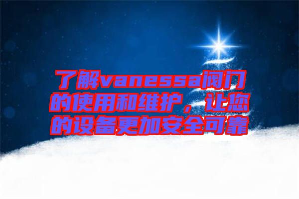 了解vanessa閥門的使用和維護(hù)，讓您的設(shè)備更加安全可靠