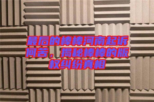 最后的棒棒河南起訴何苦，揭秘棒棒的版權糾紛真相