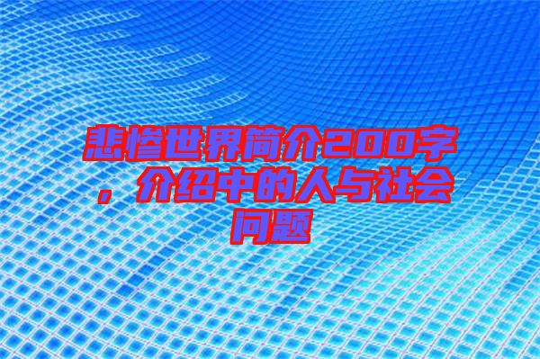 悲慘世界簡(jiǎn)介200字，介紹中的人與社會(huì)問題