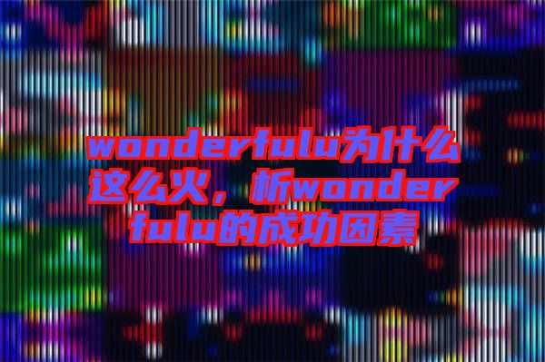 wonderfulu為什么這么火，析wonderfulu的成功因素