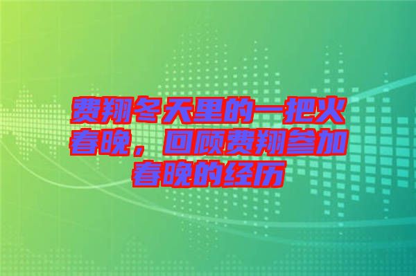 費(fèi)翔冬天里的一把火春晚，回顧費(fèi)翔參加春晚的經(jīng)歷