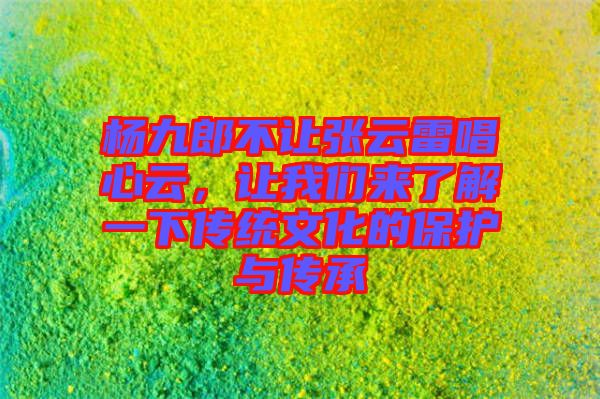 楊九郎不讓張?jiān)评壮脑?，讓我們?lái)了解一下傳統(tǒng)文化的保護(hù)與傳承