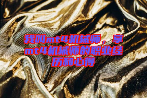 我叫mt4機(jī)械師，享mt4機(jī)械師的職業(yè)經(jīng)歷和心得