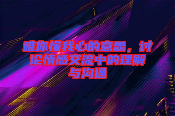 唯你懂我心的意思，討論情感交流中的理解與溝通