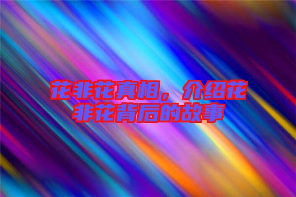 花非花真相，介紹花非花背后的故事