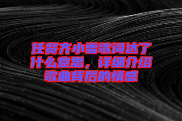 任賢齊小雪歌詞達了什么意思，詳細介紹歌曲背后的情感