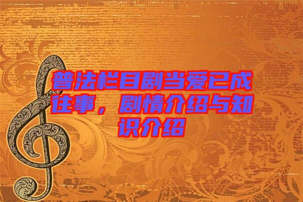 普法欄目劇當(dāng)愛已成往事，劇情介紹與知識(shí)介紹