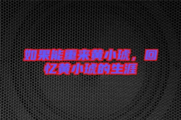 如果能重來黃小琥，回憶黃小琥的生涯