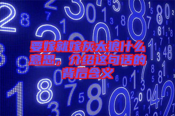 要嫁就嫁灰太狼什么意思，介紹這句話的背后含義
