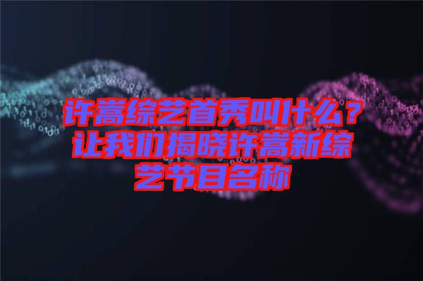 許嵩綜藝首秀叫什么？讓我們揭曉許嵩新綜藝節(jié)目名稱